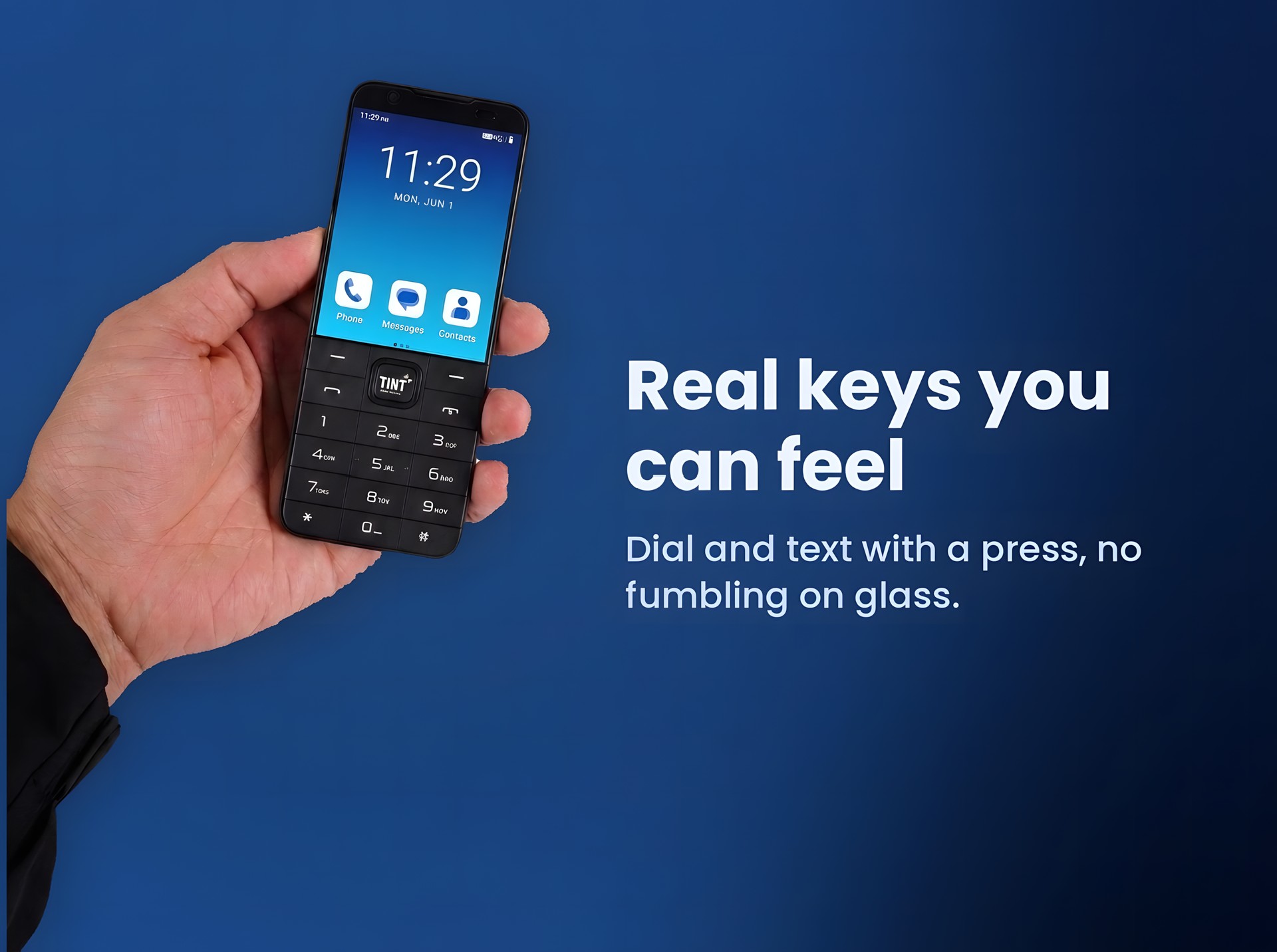 TINT kosher phone held in hand